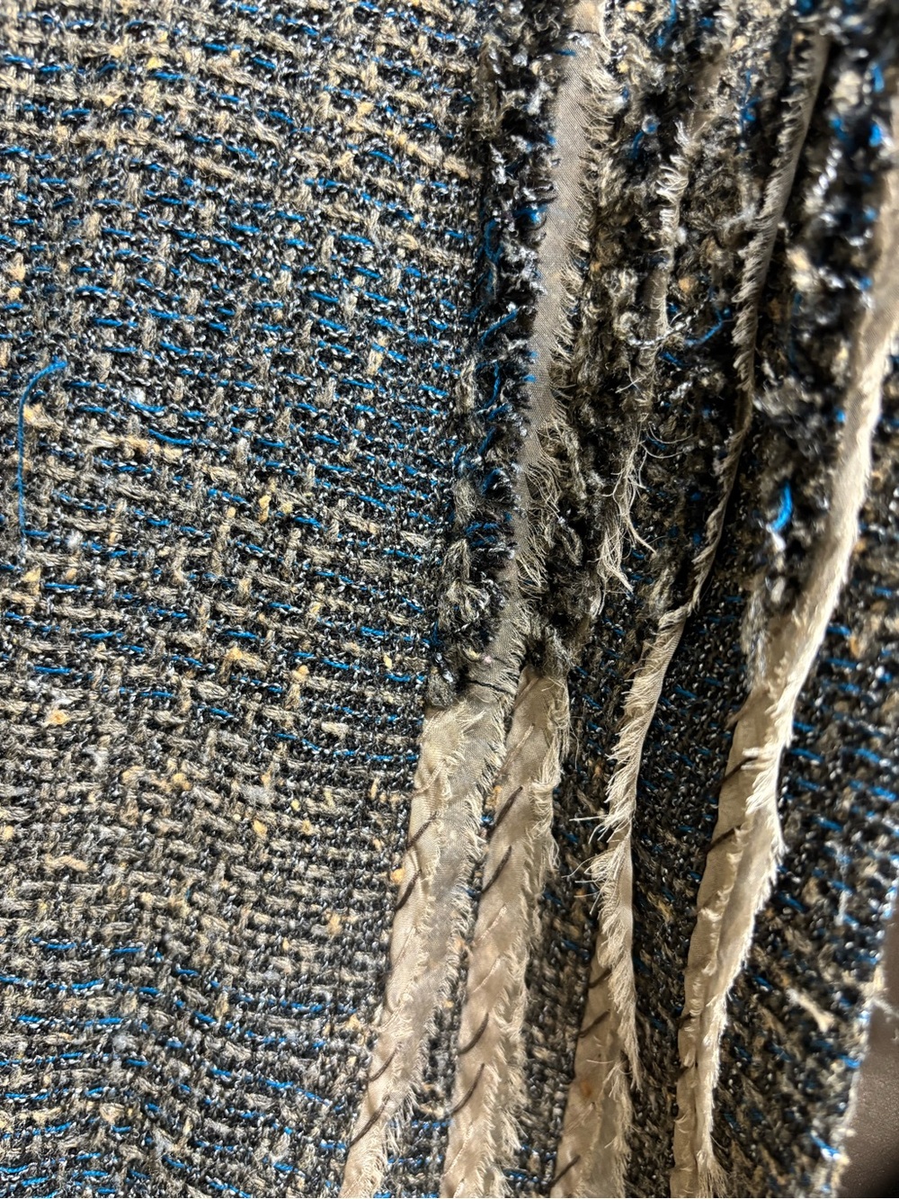 Elie Tahari Blue & Gray Tweed Fringe Collar Blazer - Picture 4 of 6